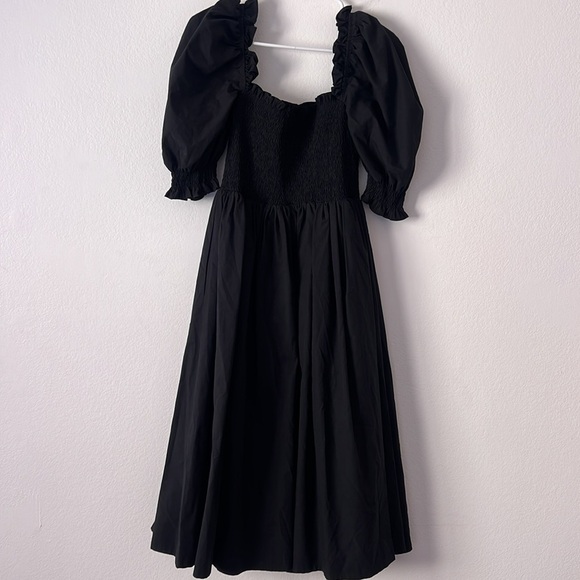 House of CB Silvana Black Puff Sleeves Midi Length SunDress Size Medium - Picture 11 of 14
